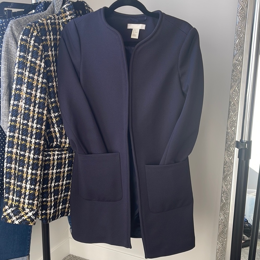 H&M Long Line Open Blazer - Navy Blue - Size 4